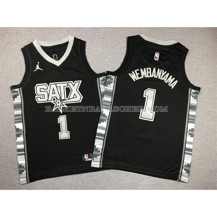 Maillot Enfant San Antonio Spurs Victor Wembanyama NO 1 Statement 2022-23 Noir